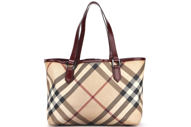 BURBERRY RED NOVA CHECKED TOTE, NO DUST COVER