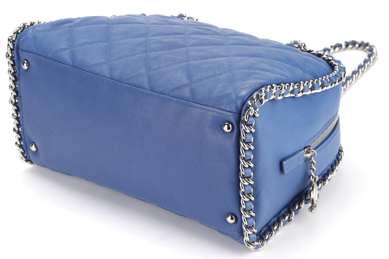 CHANEL BLUE CALFSKIN LEATHER CHAIN AROUND BOWLER BAG (1567xxxx) SILVER HARDWARE, WITH CARD & DUST COVER