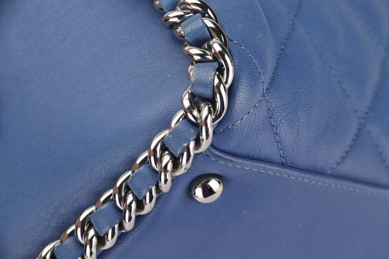 CHANEL BLUE CALFSKIN LEATHER CHAIN AROUND BOWLER BAG (1567xxxx) SILVER HARDWARE, WITH CARD & DUST COVER