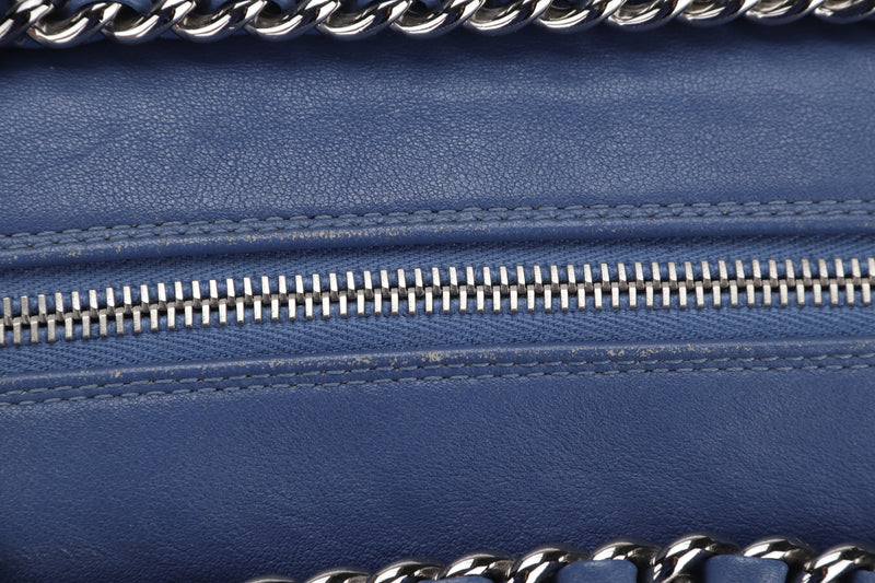 CHANEL BLUE CALFSKIN LEATHER CHAIN AROUND BOWLER BAG (1567xxxx) SILVER HARDWARE, WITH CARD & DUST COVER
