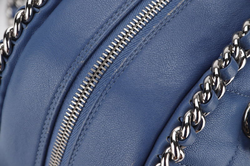 CHANEL BLUE CALFSKIN LEATHER CHAIN AROUND BOWLER BAG (1567xxxx) SILVER HARDWARE, WITH CARD & DUST COVER
