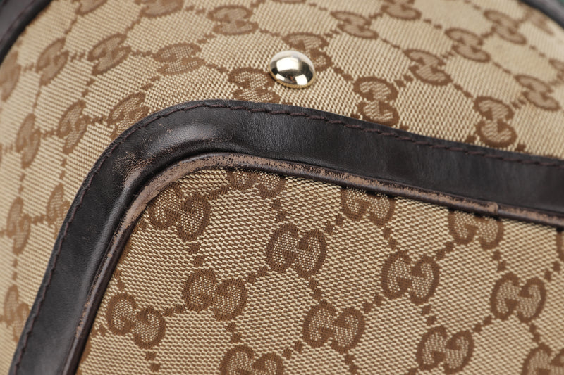 GUCCI BOSTON BAG (247205 525040) LARGE GG SUPREME CANVAS, GOLD HARDWARE, WITH STRAP, NO DUST COVER