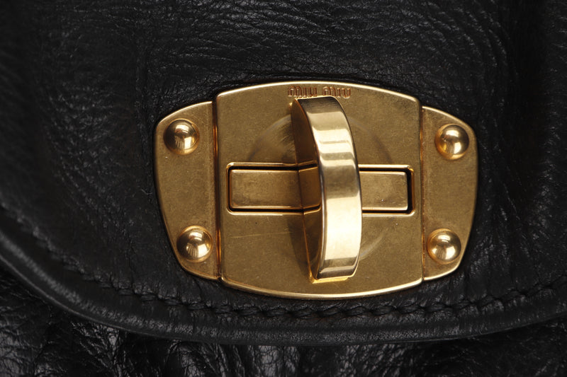 MIU MIU BLACK CALFSKIN SHOULDER BAG, GOLD HARDWARE, WITH STRAP, NO DUST COVER