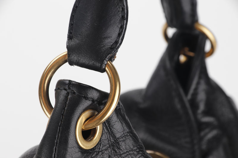 MIU MIU BLACK CALFSKIN SHOULDER BAG, GOLD HARDWARE, WITH STRAP, NO DUST COVER