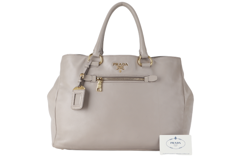 PRADA WHITE CALFSKIN VITELLO PHENIX FRONT ZIP SATCHEL GOLD HARDWARE NO DUST COVER