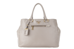 PRADA WHITE CALFSKIN VITELLO PHENIX FRONT ZIP SATCHEL GOLD HARDWARE NO DUST COVER