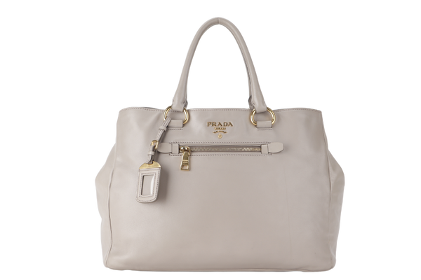 PRADA WHITE CALFSKIN VITELLO PHENIX FRONT ZIP SATCHEL GOLD HARDWARE NO DUST COVER