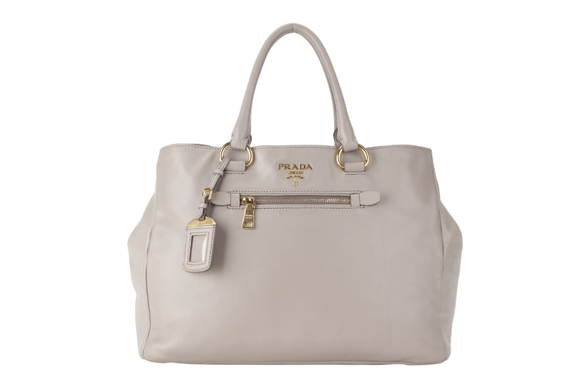 PRADA WHITE CALFSKIN VITELLO PHENIX FRONT ZIP SATCHEL GOLD HARDWARE NO DUST COVER