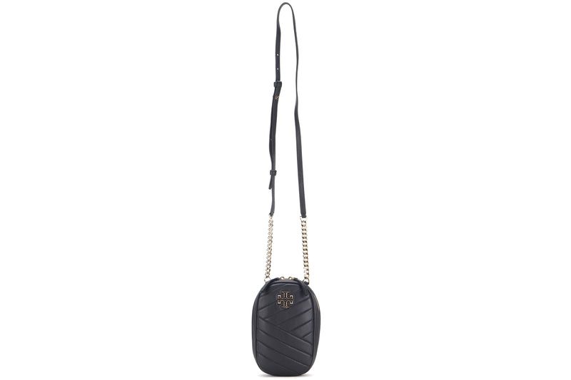TORY BURCH KIRA PHONE CROSSBODY BAG (10005608) CHEVRON BLACK LEATHER GOLD HARDWARE, WITH DUST COVER