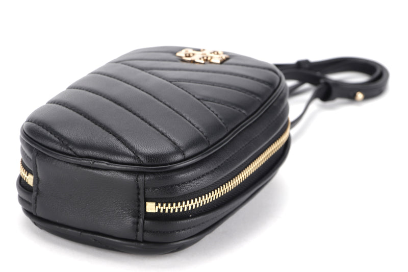 TORY BURCH KIRA PHONE CROSSBODY BAG (10005608) CHEVRON BLACK LEATHER GOLD HARDWARE, WITH DUST COVER