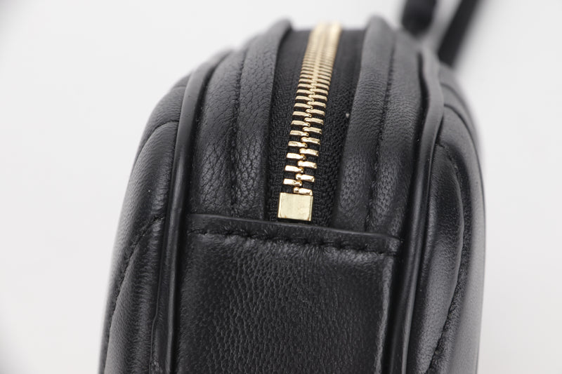 TORY BURCH KIRA PHONE CROSSBODY BAG (10005608) CHEVRON BLACK LEATHER GOLD HARDWARE, WITH DUST COVER