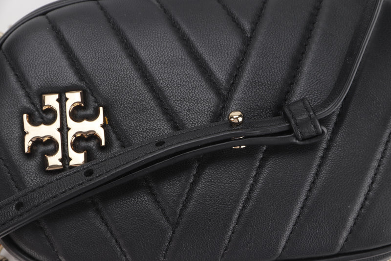 TORY BURCH KIRA PHONE CROSSBODY BAG (10005608) CHEVRON BLACK LEATHER GOLD HARDWARE, WITH DUST COVER