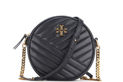 TORY BURCH KIRA CIRCLE BAG (10009171) CHEVRON BLACK LEATHER GOLD HARDWARE, WITH DUST COVER
