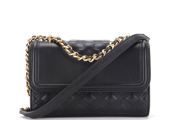 TORY BURCH FLEMING SHOULDER BAG (10005634) BLACK LEATHER GOLD HARDWARE, WITH DUST COVER