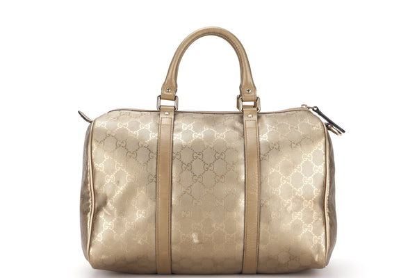 GUCCI JOY BOSTON BAG (193603 002404) GG GOLD CANVAS SILVER HARDWARE, WITH DUST COVER