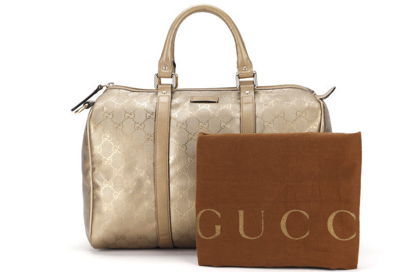 GUCCI JOY BOSTON BAG (193603 002404) GG GOLD CANVAS SILVER HARDWARE, WITH DUST COVER