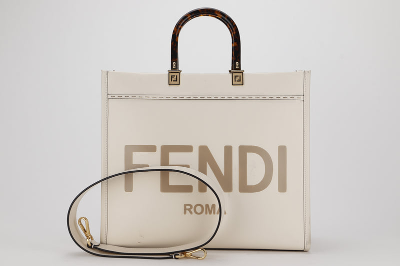 FENDI SUNSHINE MEDIUM WHITE SMOOTH LEATHER, WITH STAP, NO DUST COVER