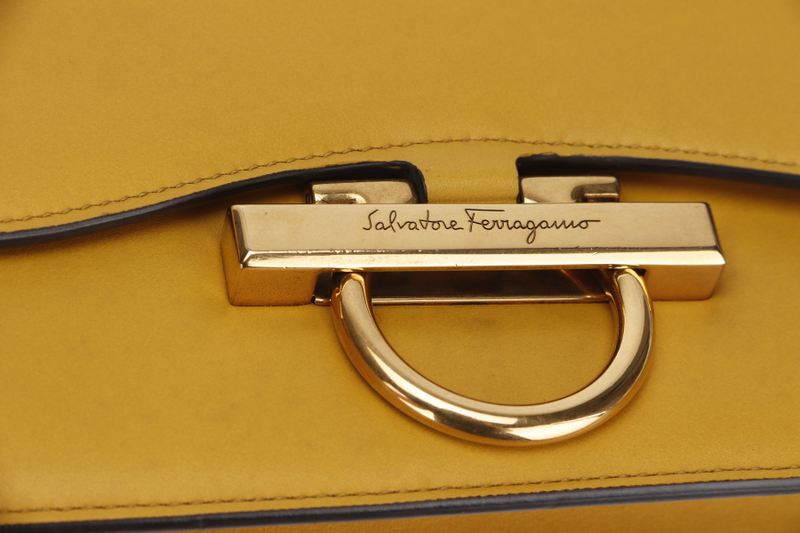 SALVATORE FERRAGAMO JOANNE (AU-21-H321) YELLOW LEATHER SHOULDER BAG GOLD HARDWARE, WITH DUST COVER