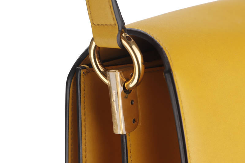 SALVATORE FERRAGAMO JOANNE (AU-21-H321) YELLOW LEATHER SHOULDER BAG GOLD HARDWARE, WITH DUST COVER