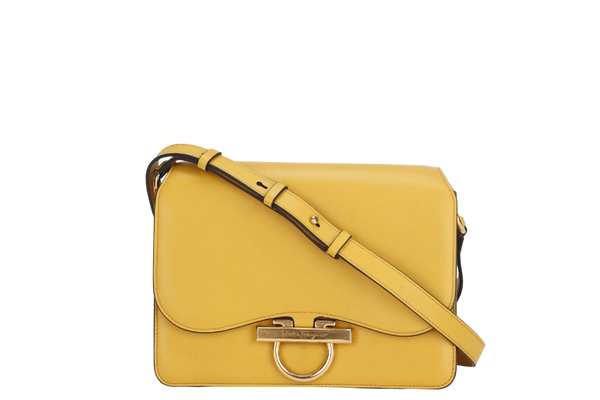 SALVATORE FERRAGAMO JOANNE (AU-21-H321) YELLOW LEATHER SHOULDER BAG GOLD HARDWARE, WITH DUST COVER