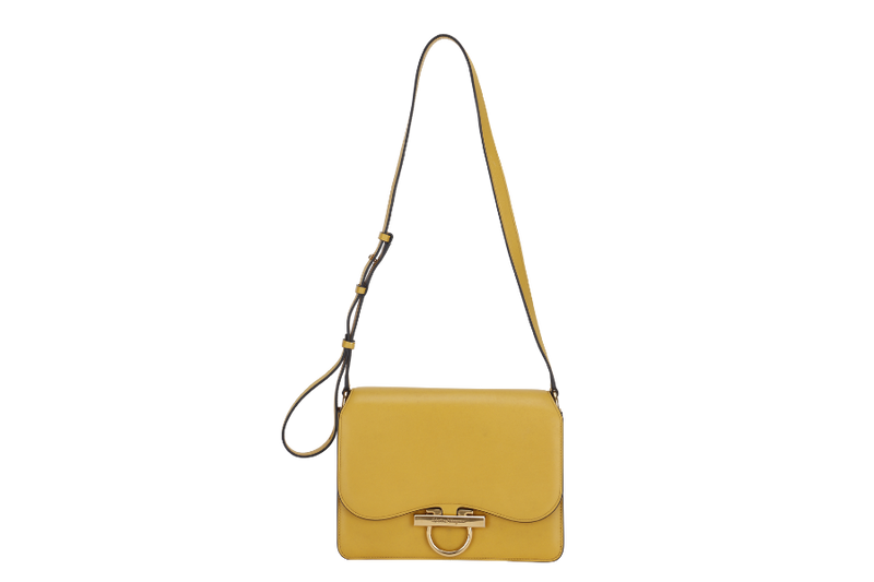 SALVATORE FERRAGAMO JOANNE (AU-21-H321) YELLOW LEATHER SHOULDER BAG GOLD HARDWARE, WITH DUST COVER