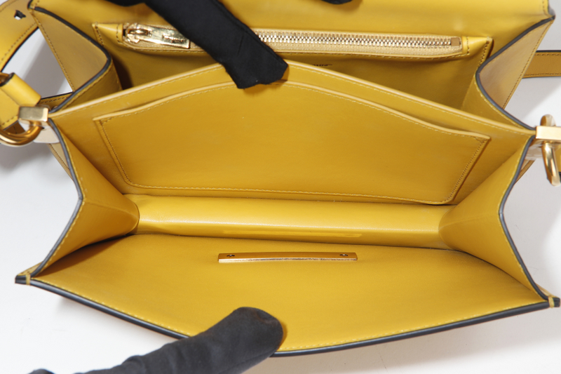 SALVATORE FERRAGAMO JOANNE (AU-21-H321) YELLOW LEATHER SHOULDER BAG GOLD HARDWARE, WITH DUST COVER