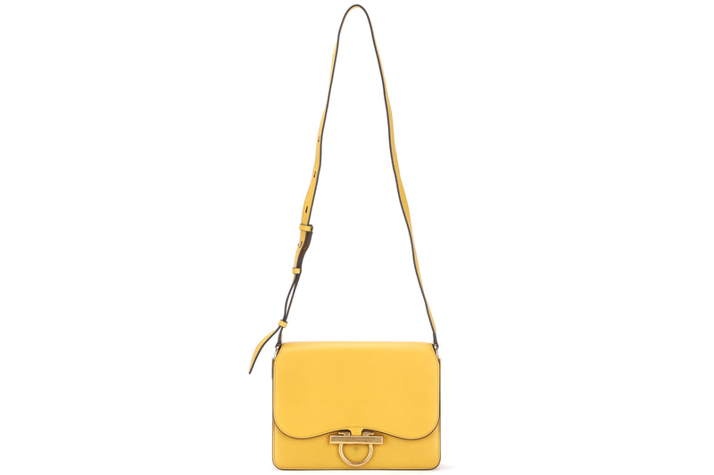 SALVATORE FERRAGAMO 21H 321 JOANNE YELLOW LEATHER SHOULDER BAG GOLD HARDWARE, WITH DUST COVER