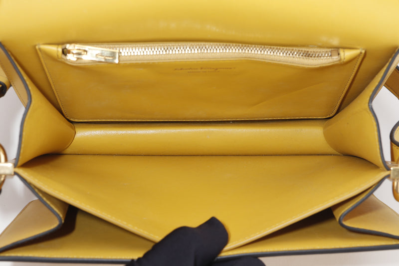 SALVATORE FERRAGAMO 21H 321 JOANNE YELLOW LEATHER SHOULDER BAG GOLD HARDWARE, WITH DUST COVER