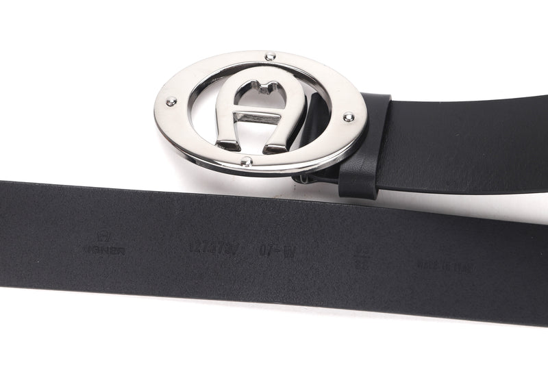 AIGNER BLACK LEATHER BELT, SIZE 95, WITH BOX