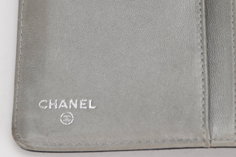 CHANEL CAMELLIA BLACK LAMBSKIN LEATHER LONG WALLET (1671xxxx) SILVER HARDWARE, WITH CARD & BOX