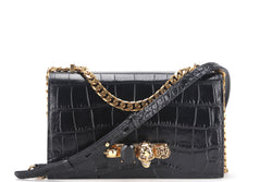 ALEXANDER MCQUEEN JEWELLED SATCHEL SHOULDER BAG BLACK CALF LEATHER GOLD HARDWARE, FULL SET