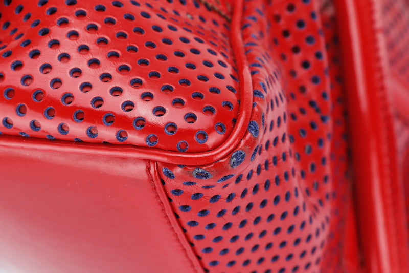 FENDI PERFORATED DE JOUR HANDBAG (8BN157-AFM-098) RED PATENT LEATHER SILVER HARDWARE, WITH DUST COVER
