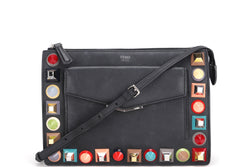 FENDI (8M0369-9DF · 178-7032) MULTICOLOR STUDDED CROSSBODY SMALL BLACK LEATHER SILVER HARDWARE, WITH CARD, STRAP & DUST COVER