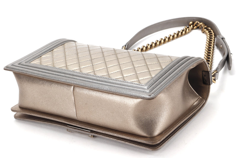 Chanel Laser Etched Multi CC Limited Edition Metallic Silver Bronze Gold  Clutch