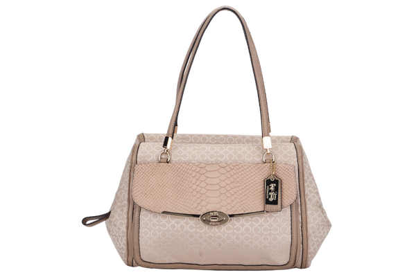 COACH BEIGE CANVAS HANDBAG (NK1393-27845) GOLD HARDWARE WITH STRAP, CARD & NO DUST COVER