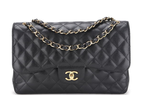CHANEL DOUBLE FLAP BAG (1980xxxx) JUMBO BLACK CAVIAR LEATHER GOLD HARDWARE, NO CARD & DUST COVER