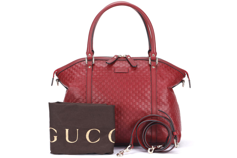GUCCI 449657 493075 MICRO GUCCISSIMA RED LEATHER HANDBAG GOLD HARDWARE, WITH STRAP & DUST COVER