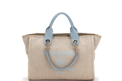 CHANEL DEAUVILLE TOTE BAG (LNC9xxxx) BIEGE CANVAS GOLD HARDWARE, WITH DUST COVER