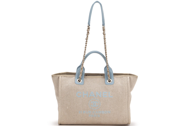 CHANEL DEAUVILLE TOTE BAG (LNC9xxxx) BIEGE CANVAS GOLD HARDWARE, WITH DUST COVER