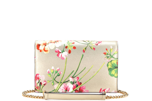 GUCCI BLOOM CHAIN WALLET (410114 493075) METALLIC GOLD LEATHER GOLD HARDWARE, NO DUST COVER & BOX