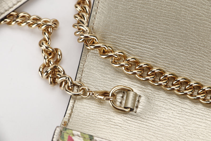 GUCCI BLOOM CHAIN WALLET (410114 493075) METALLIC GOLD LEATHER GOLD HARDWARE, NO DUST COVER & BOX