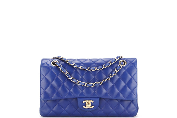 CHANEL Perforated Lambskin Quilted Medium Double Flap Light Blue