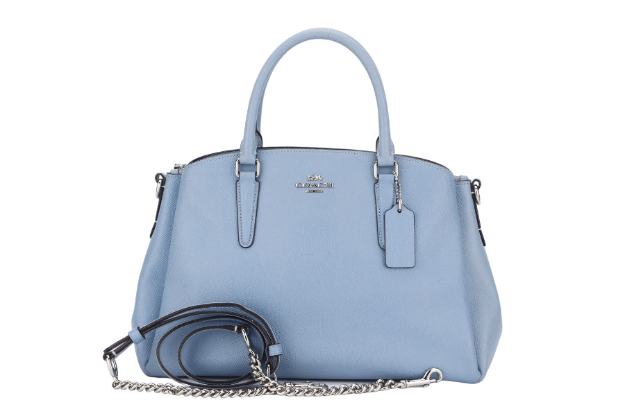coach sage carryall f28976 medium blue leather silver hardware with strap no dust cover