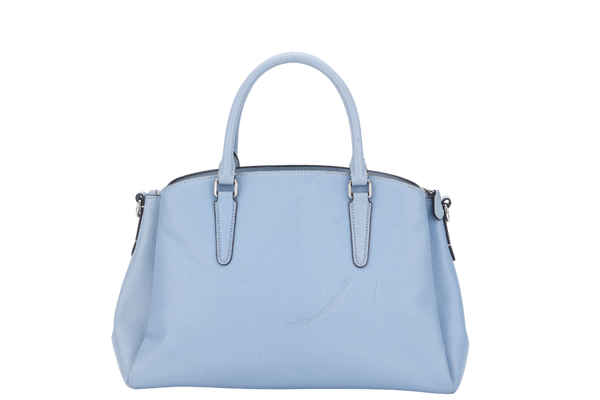 COACH SAGE CARRYALL (F28976) MEDIUM BLUE LEATHER SILVER HARDWARE WITH STRAP, NO DUST COVER