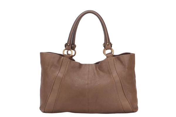 SALVATORE FERRAGAMO ROSE RIBBON TOTE BAG (DH-21 B789) BROWN LEATHER GOLD HARDWARE, NO DUST COVER