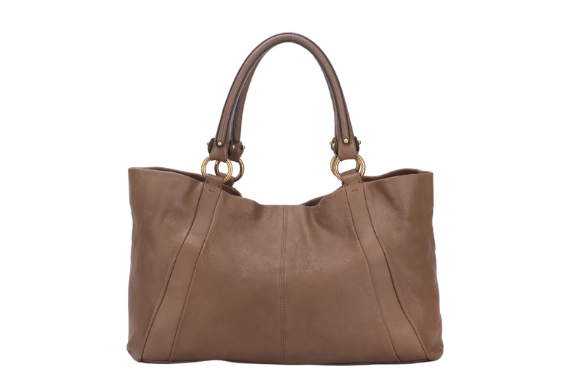 SALVATORE FERRAGAMO ROSE RIBBON TOTE BAG (DH-21 B789) BROWN LEATHER GOLD HARDWARE, NO DUST COVER