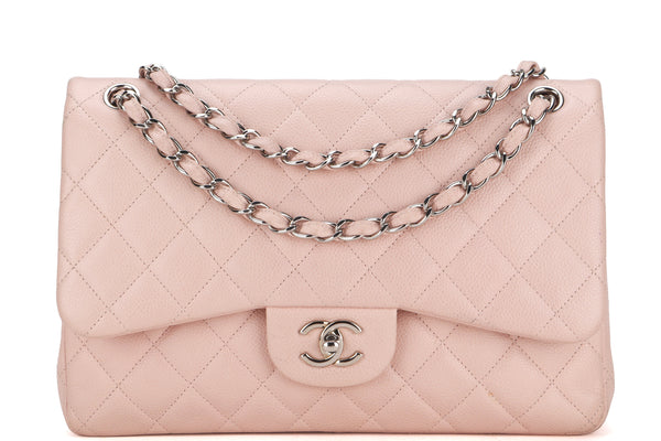 CHANEL PINK JUMBO CLASSIC FLAP BAG LAMBSKIN LEATHER DOUBLE FLAP SILVER  HARDWARE MEDIUM SMALL, Luxury, Bags & Wallets on Carousell
