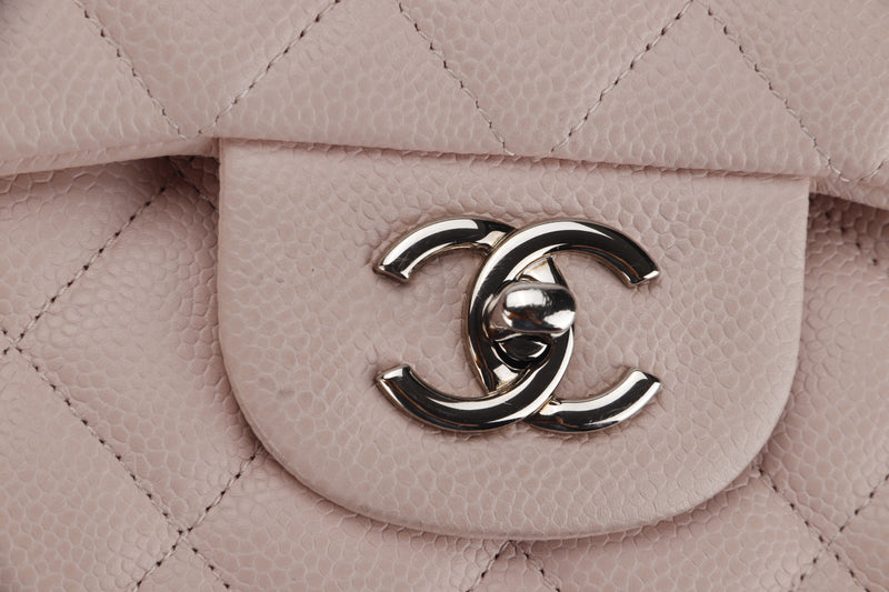 CHANEL DOUBLE FLAP BAG (1893xxxx) JUMBO LIGHT PINK CAVIAR LEATHER SILVER HARDWARE, WITH DUST COVER, NO CARD
