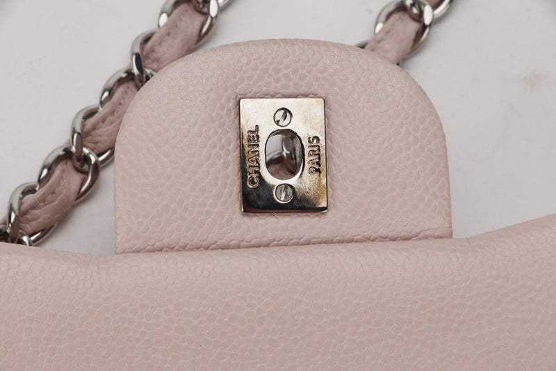 CHANEL DOUBLE FLAP BAG (1893xxxx) JUMBO LIGHT PINK CAVIAR LEATHER SILVER HARDWARE, WITH DUST COVER, NO CARD