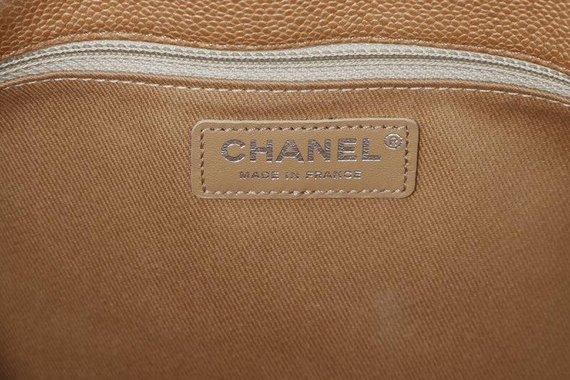 CHANEL CHAIN SHOPPING TOTE BAG (2214xxxx) MEDIUM LIGHT BROWN CAVIAR LEATHER RUTHENIUM HARDWARE, WITH CARD & DUST COVER